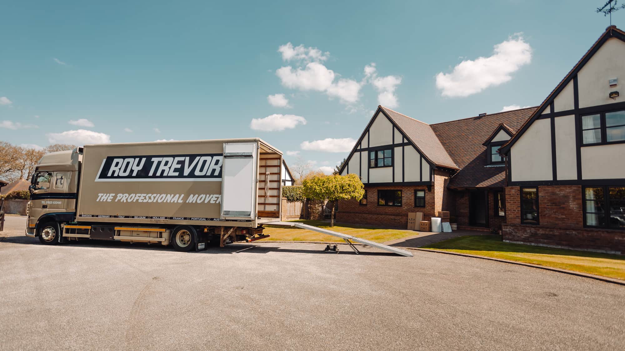 Roy Trevor lorry ready to be loaded outside house