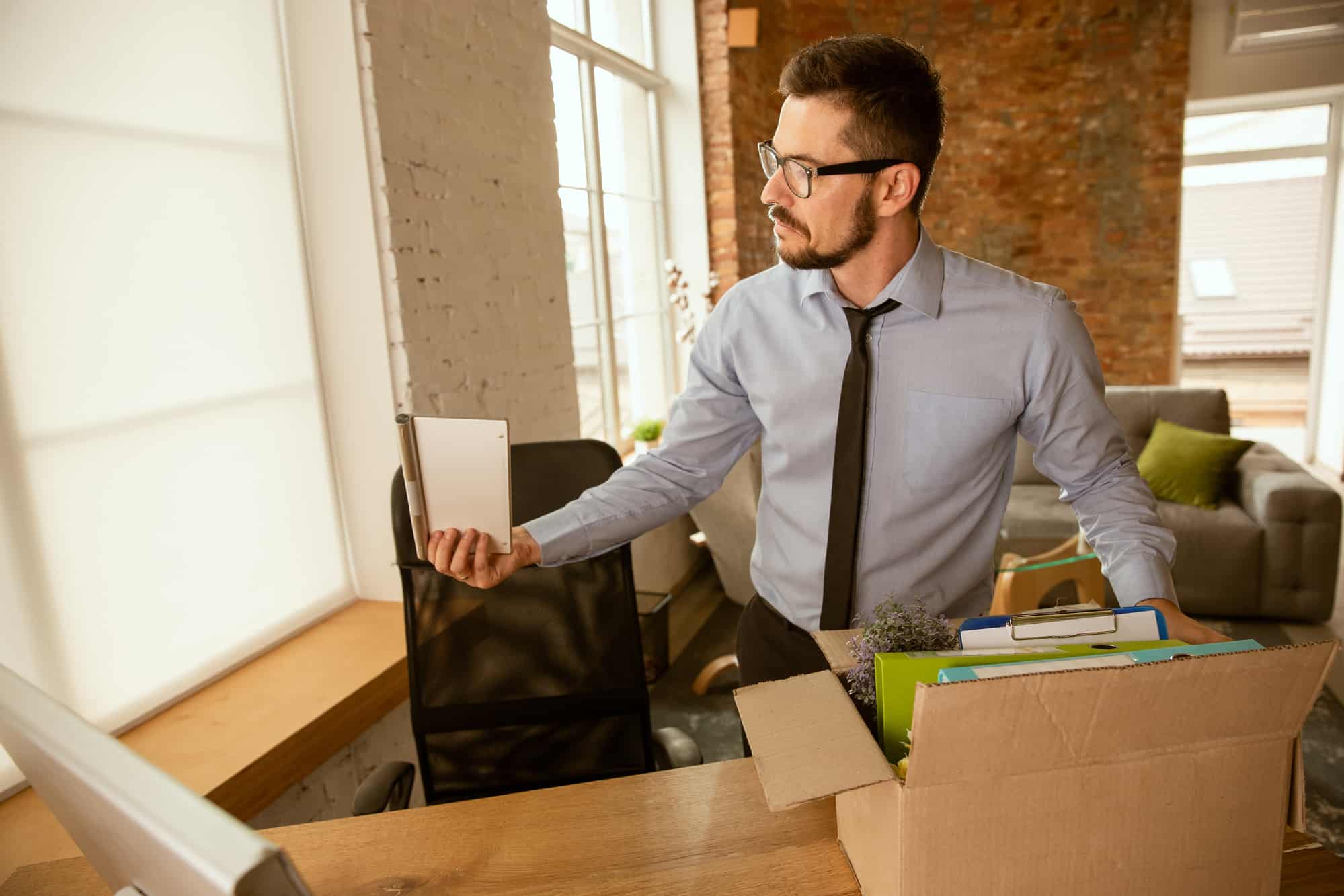 man moving office